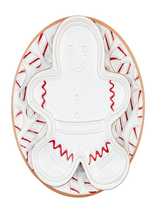 Mud Pie Gingerbread Nested Platter; gingerbread 12 1/2" x 10 1/2" | candy cane 13" dia - Image 1