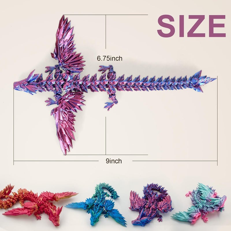 Dxldfks 3D Printed Dragon with Wings, 3D Dragon 9" Articulated Winged Dragon for Home Office Decor Executive Desk Toys, Black Red - Image 2