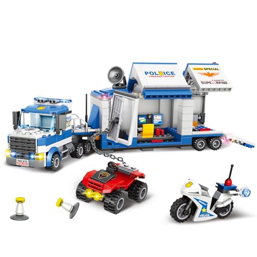 INRATELL City Police Mobile Command Center Truck Building Blocks Kit Toys Police Vehicles Series Prison Break Jail Set with Action Cop Motorbike ATV Arms Play Set for Boys and Kids Age 5 483 Pieces - Image 1