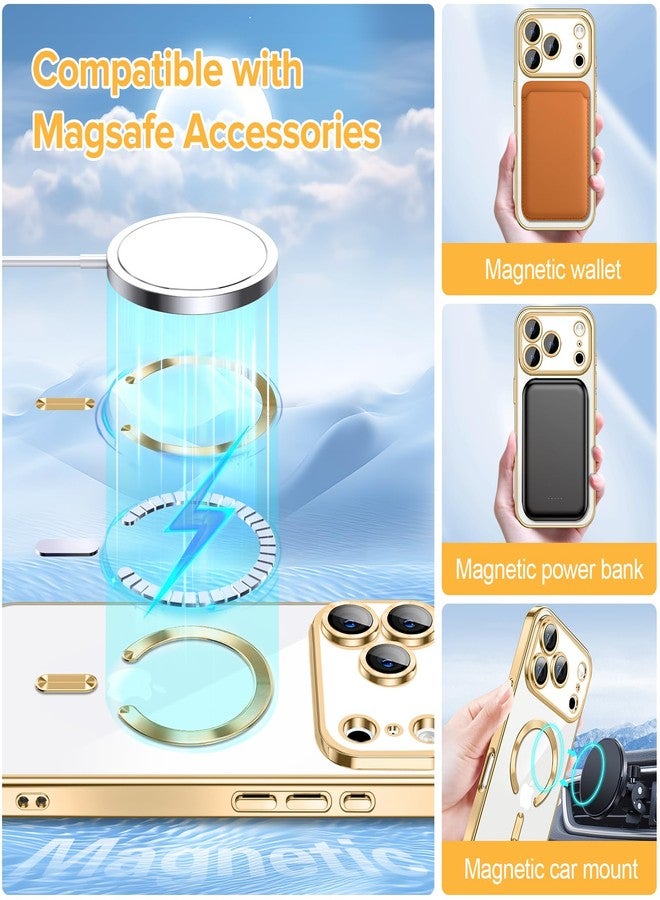 Hython Magnetic Clear for iPhone 17 Pro Case with Camera Lens Protector [Compatible with MagSafe] Luxury Plating Edge Slim Soft TPU Cover Protective Phone Case for iPhone 17 Pro 6.3", Gold - Image 3
