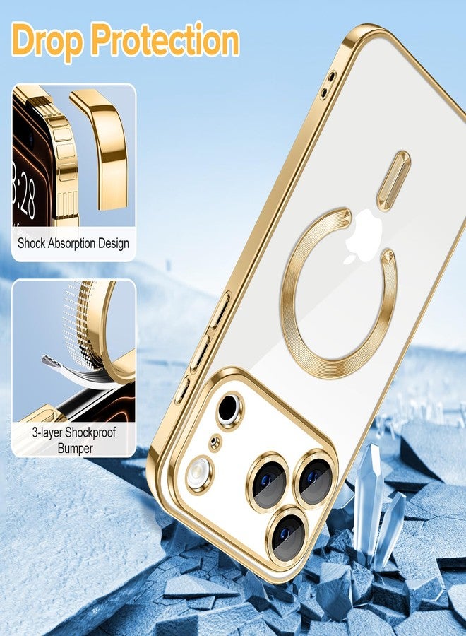 Hython Magnetic Clear for iPhone 17 Pro Case with Camera Lens Protector [Compatible with MagSafe] Luxury Plating Edge Slim Soft TPU Cover Protective Phone Case for iPhone 17 Pro 6.3", Gold - Image 5