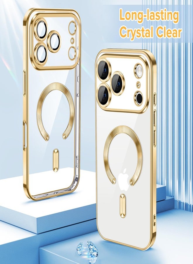 Hython Magnetic Clear for iPhone 17 Pro Case with Camera Lens Protector [Compatible with MagSafe] Luxury Plating Edge Slim Soft TPU Cover Protective Phone Case for iPhone 17 Pro 6.3", Gold - Image 2