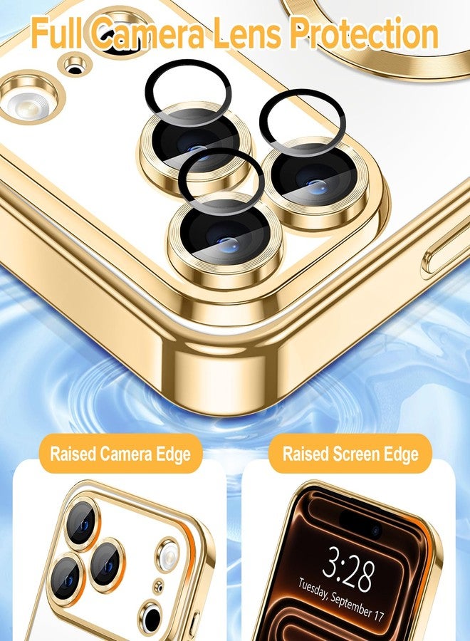 Hython Magnetic Clear for iPhone 17 Pro Case with Camera Lens Protector [Compatible with MagSafe] Luxury Plating Edge Slim Soft TPU Cover Protective Phone Case for iPhone 17 Pro 6.3", Gold - Image 4