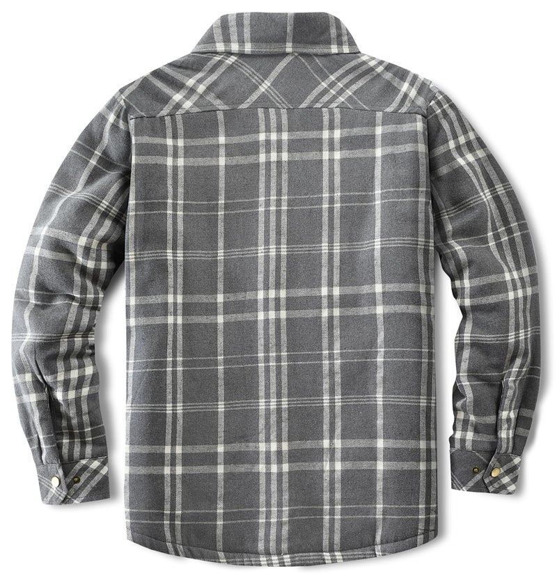 Puwasa Men's Sherpa Lined Cotton Flannel Shirt Jacket Plaid Button Up Jacket Coat for Men with Pocket Grey Medium - Image 4