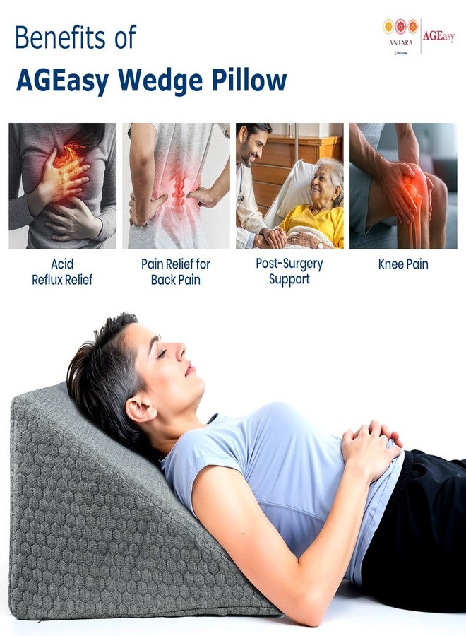 AGEasy Antara Wedge Pillow | 100% Memory Foam Orthopedic/Triangular Cushion for Back Support, Leg Elevation, Pregnancy, Acid Reflux, Snoring | Improves Comfort & Posture While Sitting/Working on Bed - Image 2