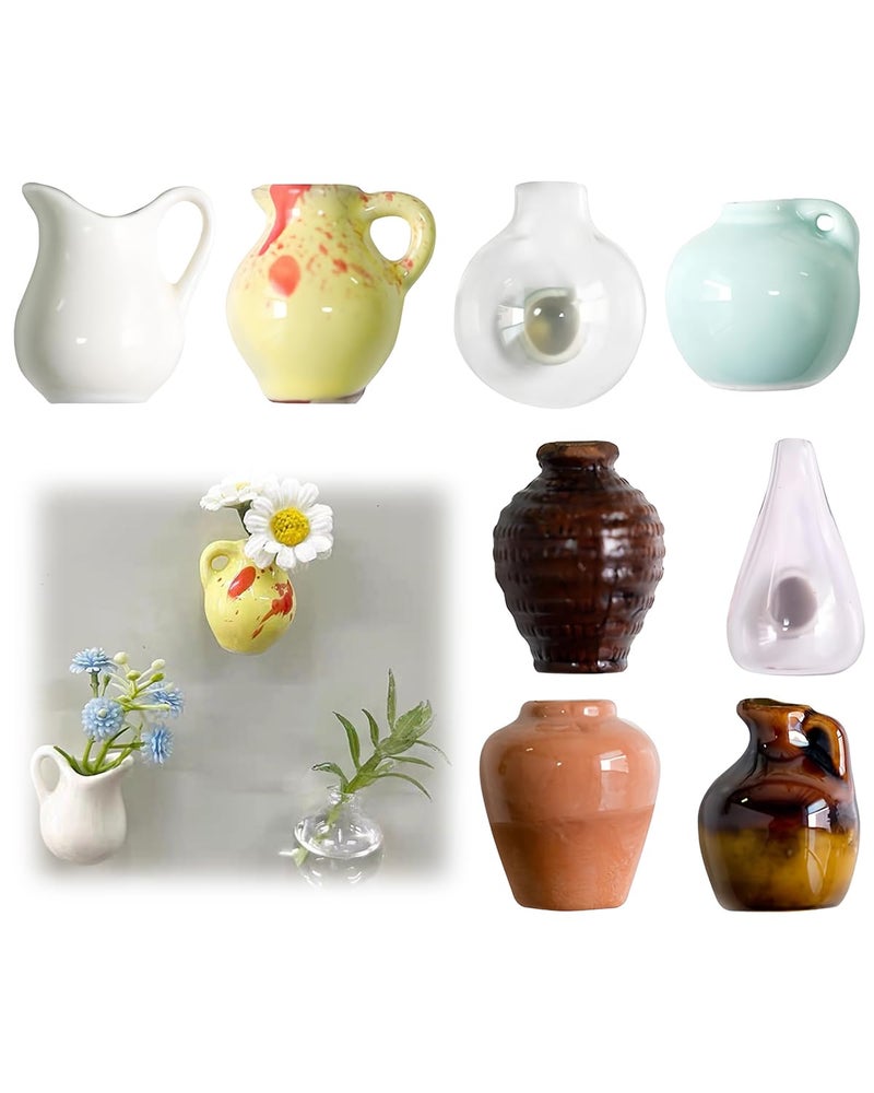 Vihaanta 8 Pcs Mini Vase Fridge Magnets, Mini Ceramic Vase Magnets, 3.8 x 3 Cm Decorative Fridge Magnets For Kitchen, Office, And Home Decor, Strong Magnetic Hold, Durable Ceramic Material,8 Pieces - Image 1