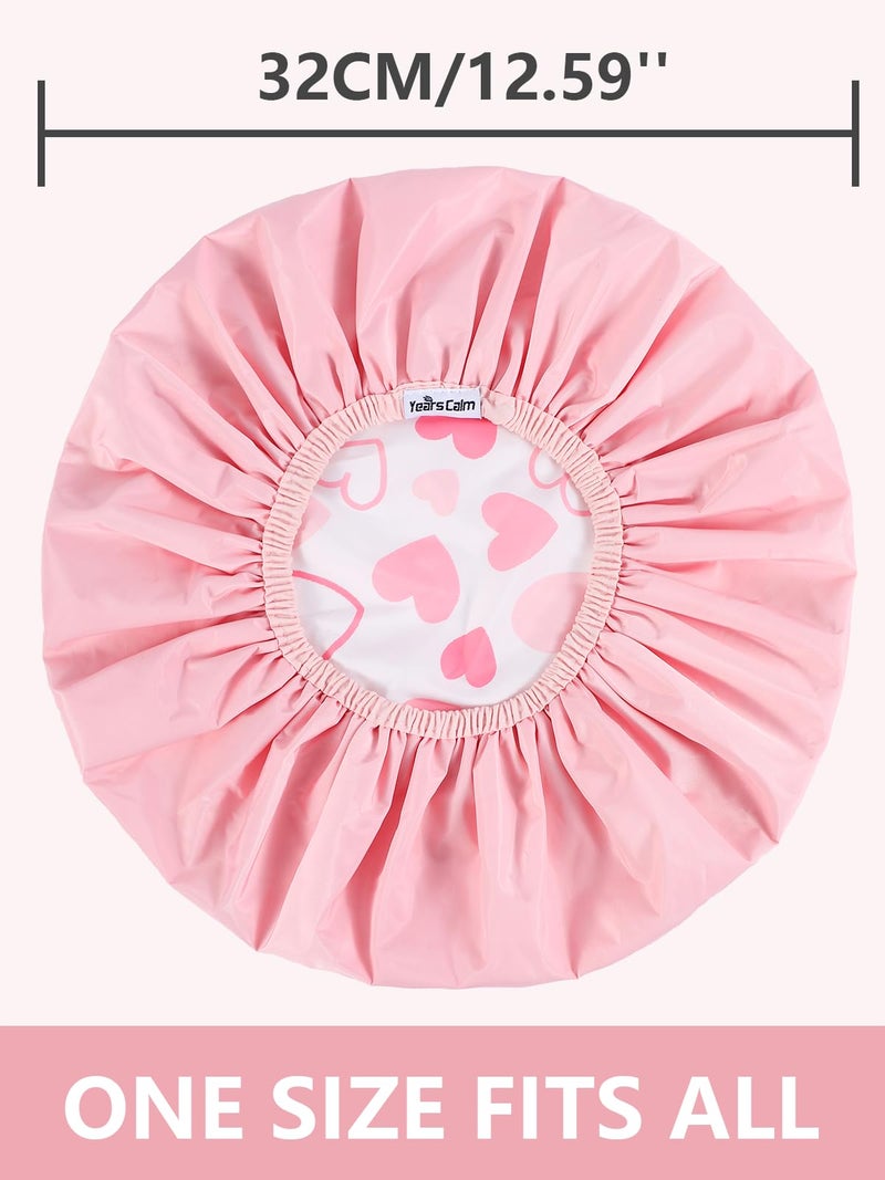 Years Calm Shower Caps For Women Reusable Waterproofï¼ŒPattern And Solid Color Dual-Layer Design For Dual-Layer Usableï¼ŒProtects Hair In Shower, Spa, Cooking, Clean & Travel (Pink, One Size) - Image 3