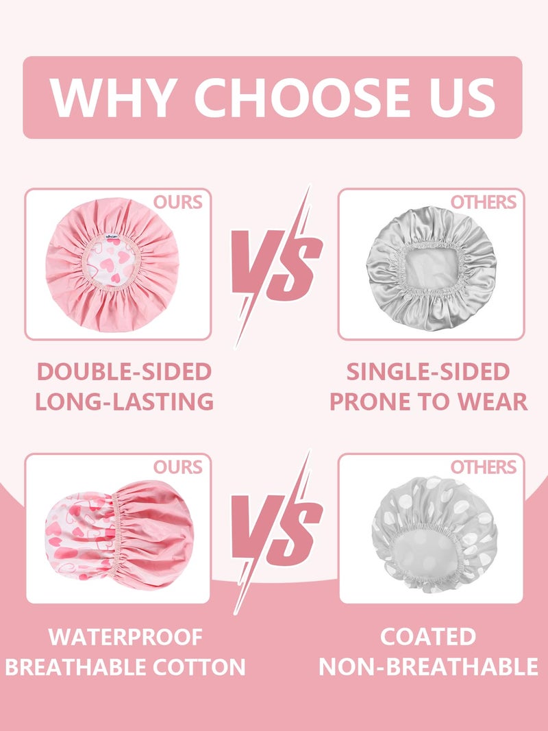 Years Calm Shower Caps For Women Reusable Waterproofï¼ŒPattern And Solid Color Dual-Layer Design For Dual-Layer Usableï¼ŒProtects Hair In Shower, Spa, Cooking, Clean & Travel (Pink, One Size) - Image 4