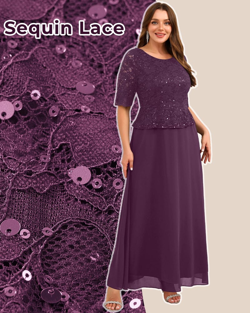 Talisea Mother of The Bride Dresses Plus Size Purple Formal Wedding Guest Evening Gowns Sequin Lace Bodice Long Dress for Women - Image 4