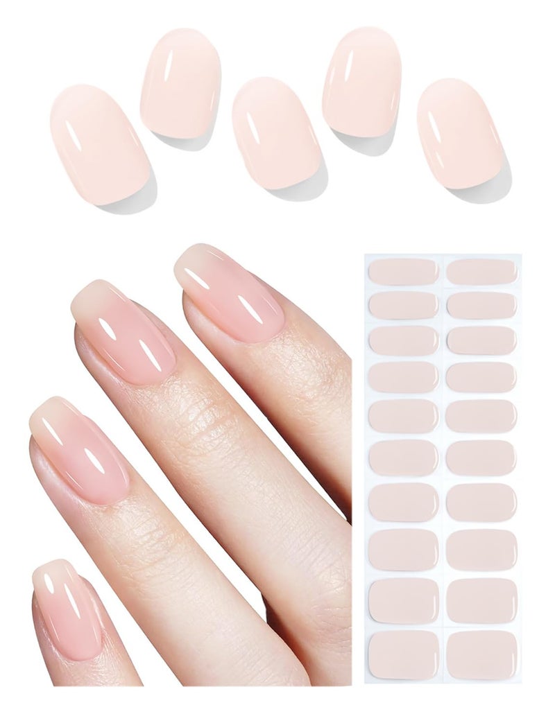 Wahrshei Semi Cured Gel Nail Strips Natural Nails Color Sheer Nude Easy to Use and Remove 20pcs Gel Nails Sticker for Home Nails DIY - Image 3