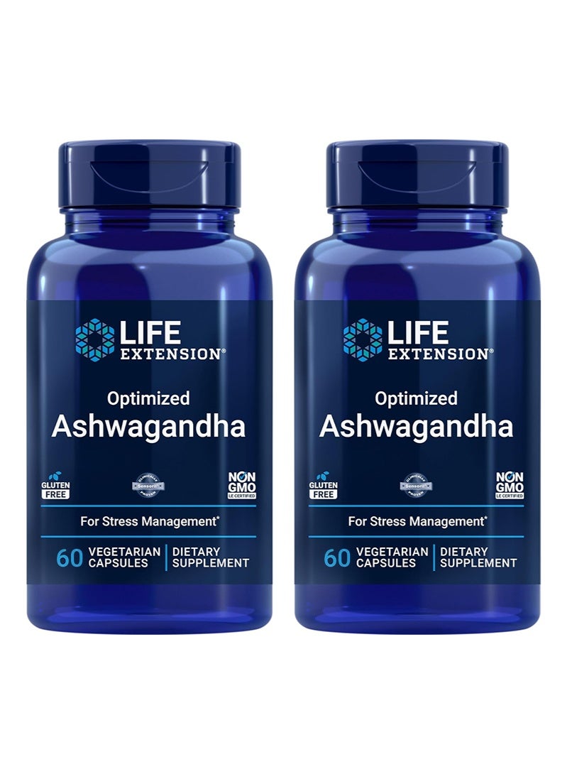 Life Extension Optimized Ashwagandha,60Veg Caps (Pack of 2) - Non-GMO, Gluten Free, Vegetarian Capsules - Image 1