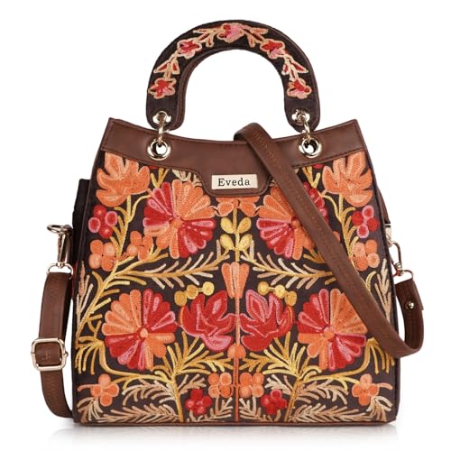 EVEDA Synthetic Leather Gorgeous Embrodeiry Stylish Design Hobo Women Handbag (Brown) - Image 1