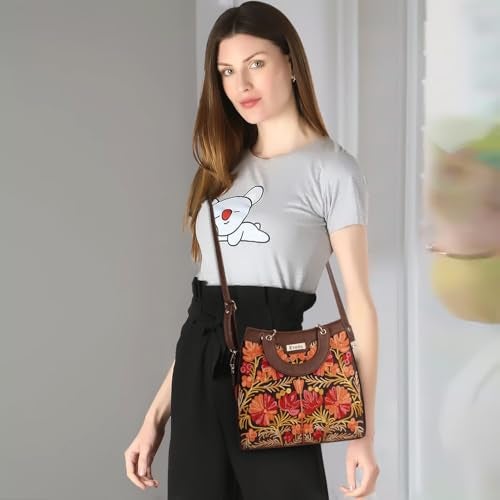 EVEDA Synthetic Leather Gorgeous Embrodeiry Stylish Design Hobo Women Handbag (Brown) - Image 5