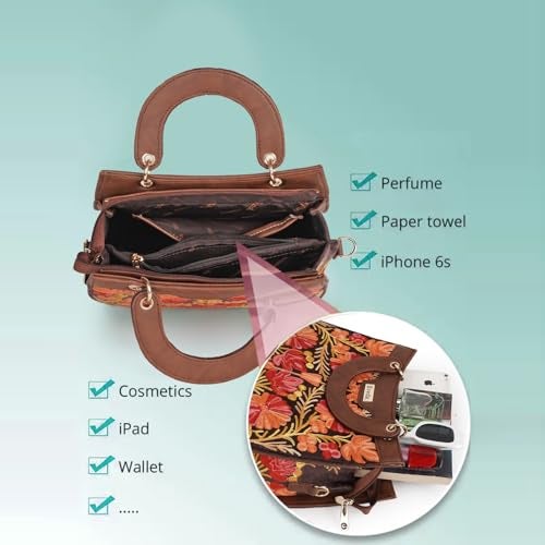 EVEDA Synthetic Leather Gorgeous Embrodeiry Stylish Design Hobo Women Handbag (Brown) - Image 4