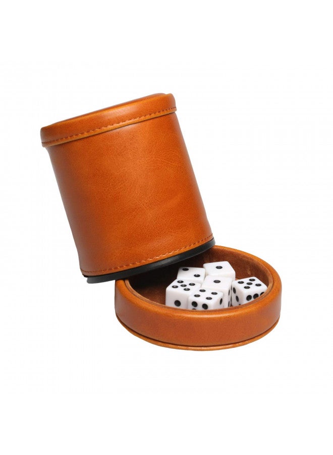 RERIVER RERIVER Leatherette Dice Cup with Lid Includes 6 Dices, Velvet Interior Quiet in Shaking for Liars Dice Farkle Yahtzee Board Games, Brown  - Image 2