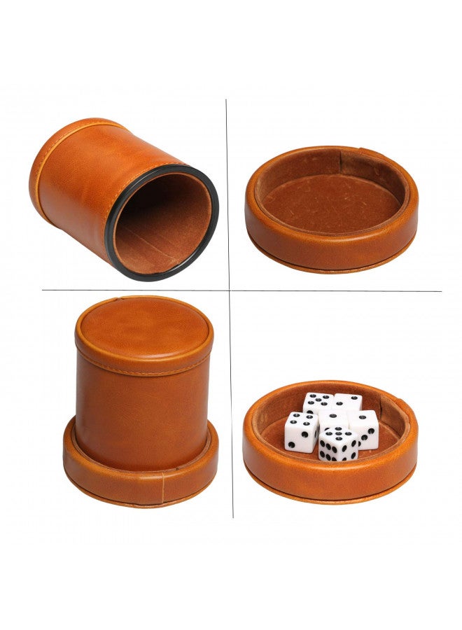 RERIVER RERIVER Leatherette Dice Cup with Lid Includes 6 Dices, Velvet Interior Quiet in Shaking for Liars Dice Farkle Yahtzee Board Games, Brown  - Image 5