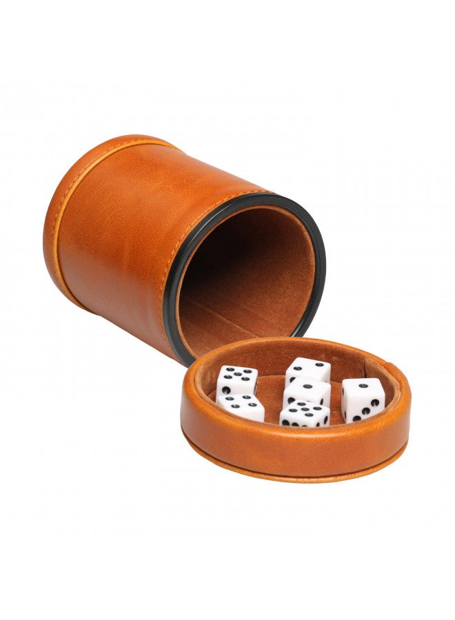 RERIVER RERIVER Leatherette Dice Cup with Lid Includes 6 Dices, Velvet Interior Quiet in Shaking for Liars Dice Farkle Yahtzee Board Games, Brown  - Image 1