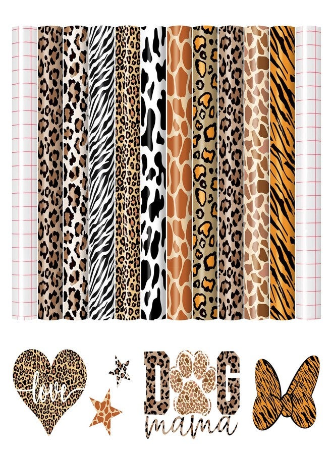 HTVRONT Leopard Permanent Vinyl - 10 Pack 12"X10" Animal Pattern Permanent Vinyl Sheets & 2 Transfer Paper,Cheetah Cow Print Adhesive Sheets for All Crafting Projects - Image 1
