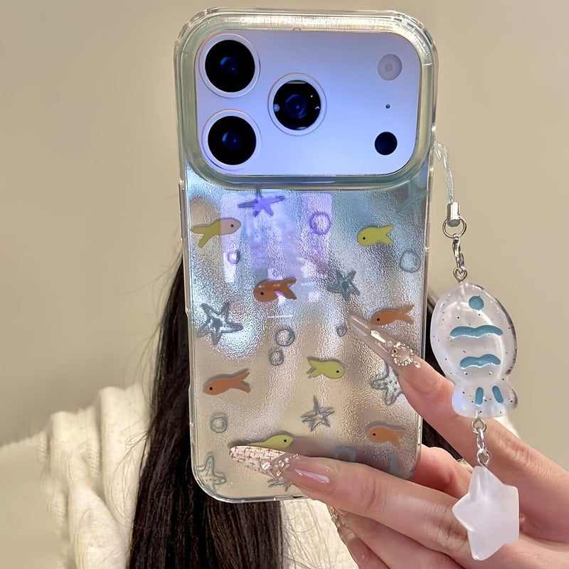 Gradient Blue Ocean Fish Phone Case For iPhone 14 Pro Max Trendy Design Durable Gift - Image 1