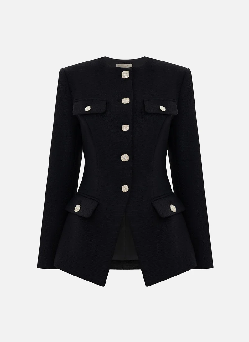 Lichi Fitted tweed jacket with rhinestone buttons