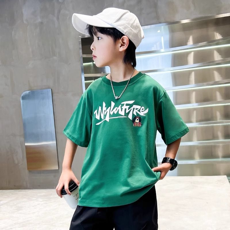 Boys' Pure Cotton T-Shirt 2026 New Summer Print For Older Children, Boys' Short-Sleeve Top, Thin And Trendy - Image 4