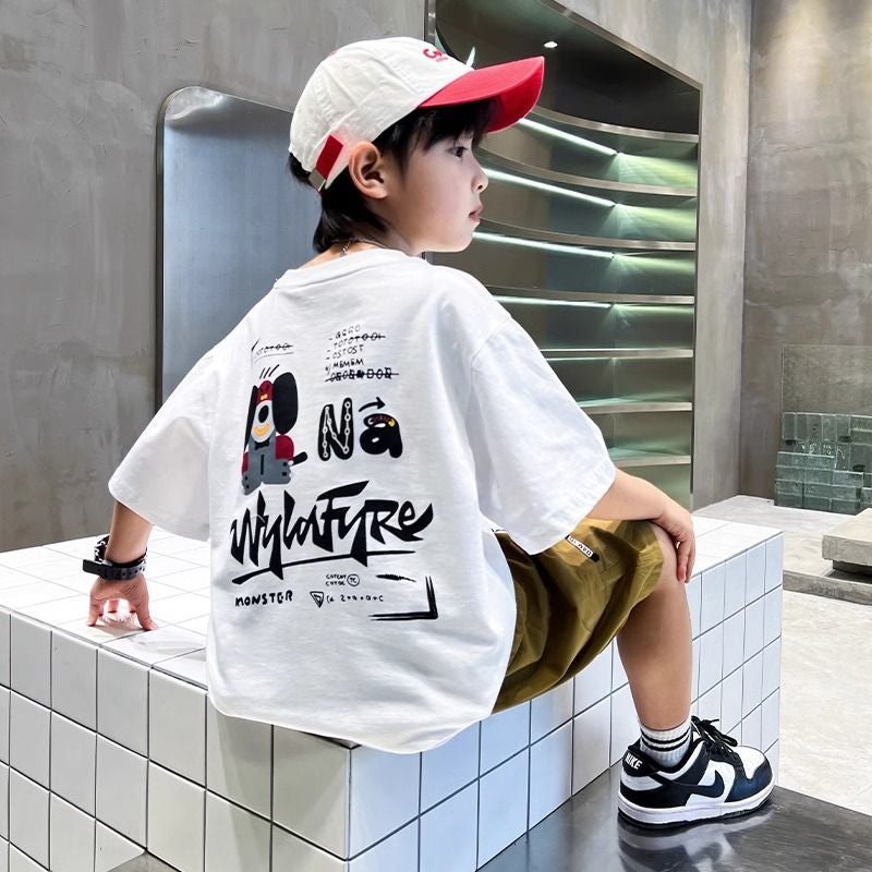 Boys' Pure Cotton T-Shirt 2026 New Summer Print For Older Children, Boys' Short-Sleeve Top, Thin And Trendy - Image 3