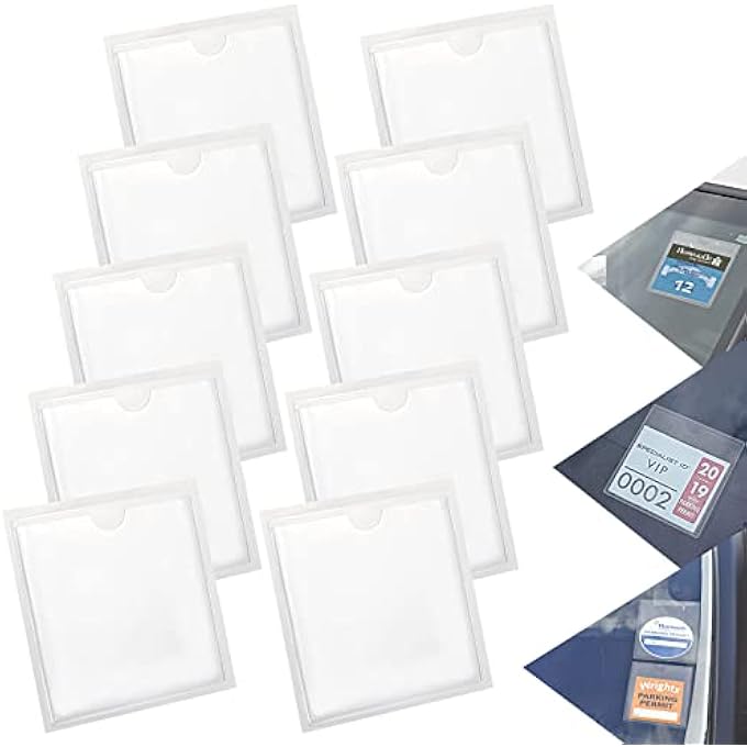 rayihni 10 Pcs Car Permit Holder Car Tax Disc Holders Self Adhesive Parking Permit Holder with top open Clear Ticket Holder for Permits Badges Car Van Caravan Windscreen Photos Business Cards (4.13*4.13inch) - Image 1