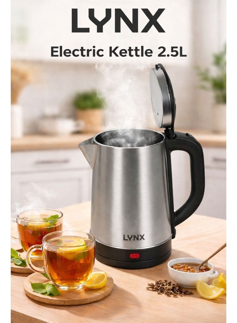 Lynx KT-103 Electric Kettle 2.5L Stainless Steel 1500W Fast Boiling Cordless Kettle with Auto Shut Off & Boil Dry Protection Concealed Heating Element Easy Clean Water Level Indicator - Image 3