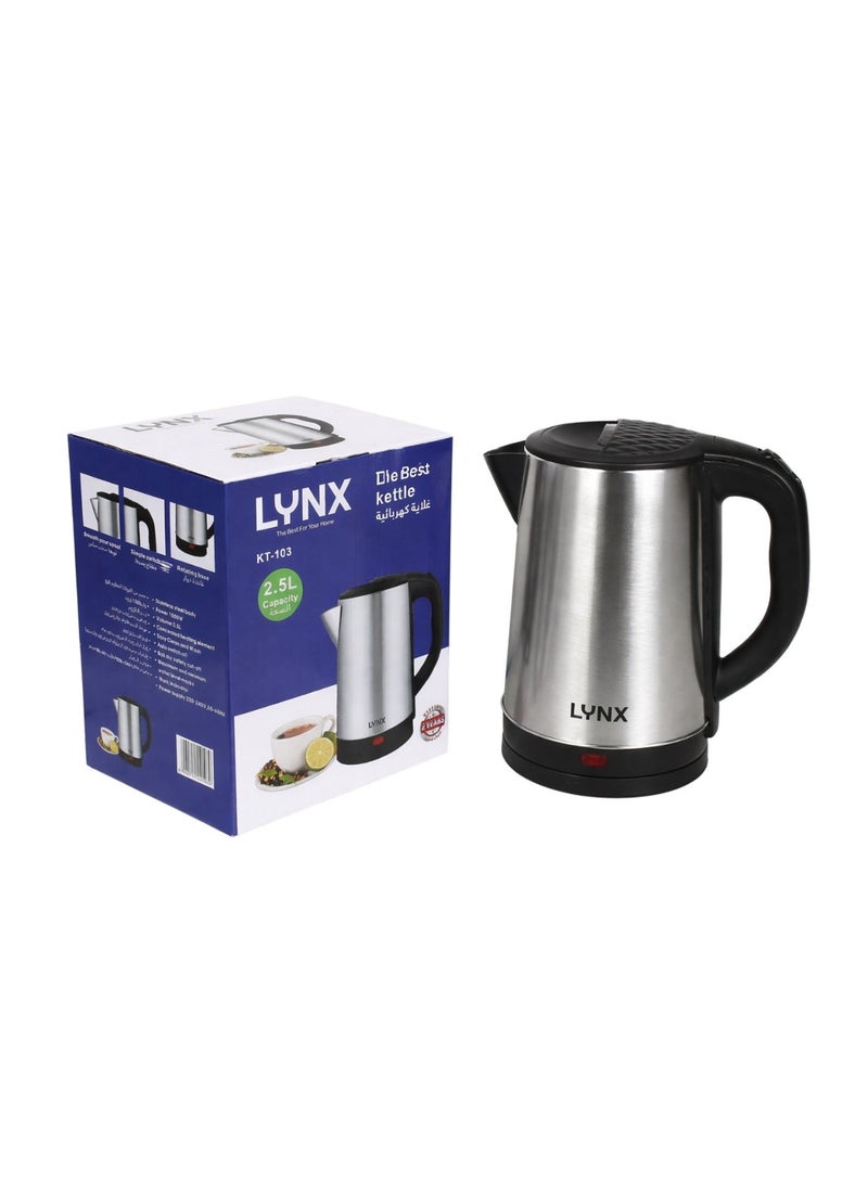 Lynx KT-103 Electric Kettle 2.5L Stainless Steel 1500W Fast Boiling Cordless Kettle with Auto Shut Off & Boil Dry Protection Concealed Heating Element Easy Clean Water Level Indicator - Image 4