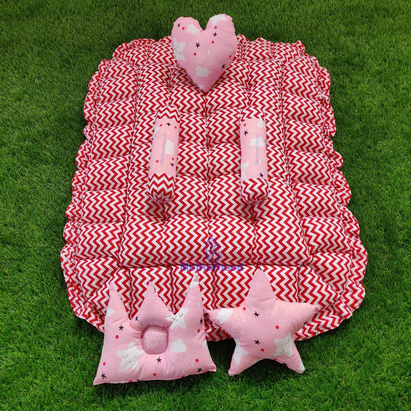 MOTHERHOOD MOTHERHOOD Rectangle Baby Tub Bed 5 Baby Pillow Luxury Baby Mattress Bed Sleeper Bedding Set coSleeper Safe Cotton Fabric with RFilled UltraSoft Comfortable for Newborn to Toddlers Pink - Image 5