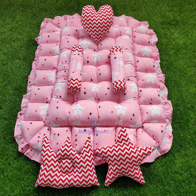 MOTHERHOOD MOTHERHOOD Rectangle Baby Tub Bed 5 Baby Pillow Luxury Baby Mattress Bed Sleeper Bedding Set coSleeper Safe Cotton Fabric with RFilled UltraSoft Comfortable for Newborn to Toddlers Pink - Image 4
