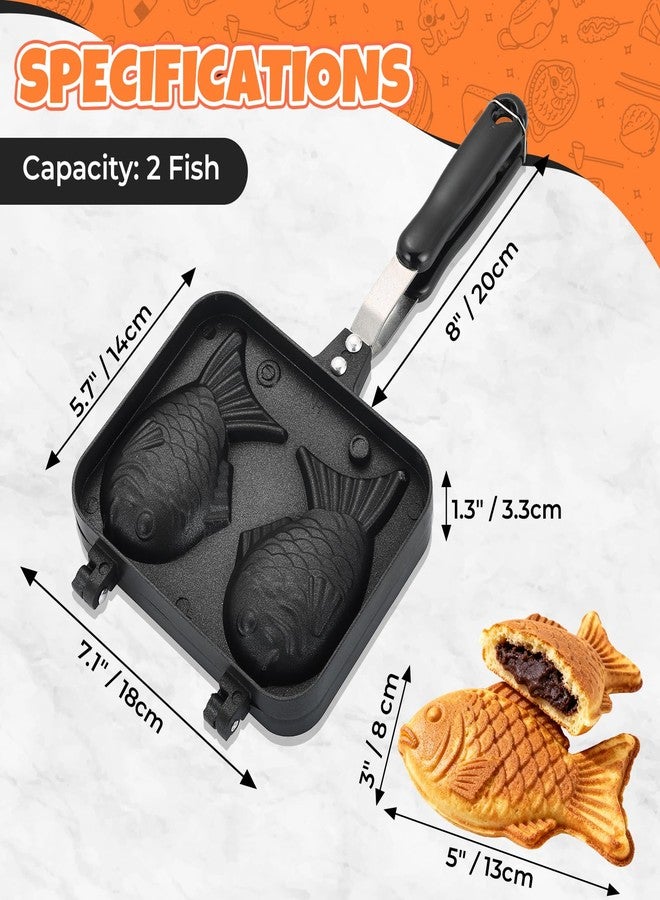 FLKQC Taiyaki Fish Shape Cake Pan, Non-Stick Waffle Cake Maker Double Pan Mold with Long Handle for Home Cooking DIY Dessert, Pancake Baking Double Pan Mold (Taiyaki Fish Shape) - Image 2