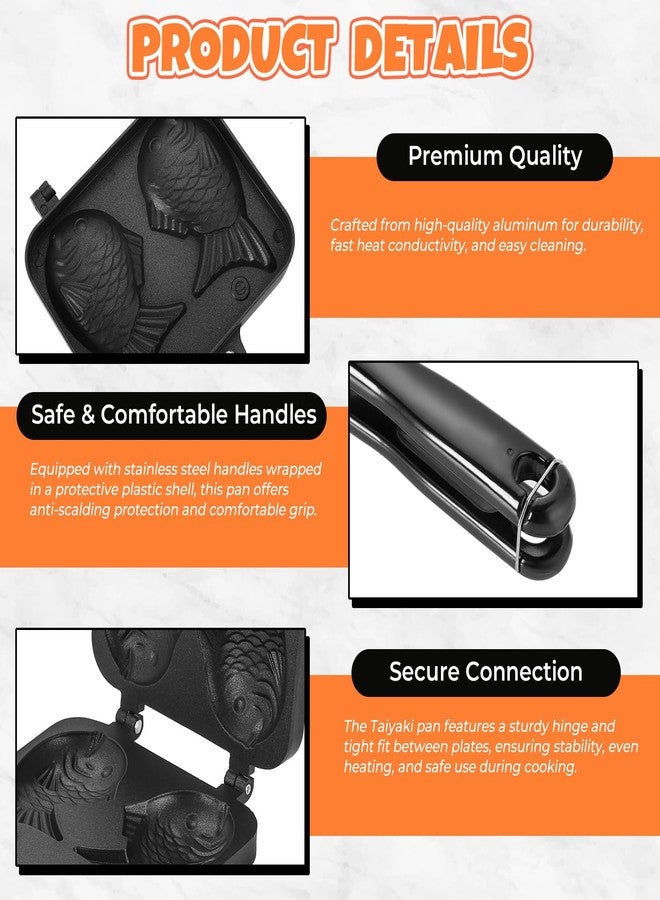 FLKQC Taiyaki Fish Shape Cake Pan, Non-Stick Waffle Cake Maker Double Pan Mold with Long Handle for Home Cooking DIY Dessert, Pancake Baking Double Pan Mold (Taiyaki Fish Shape) - Image 3