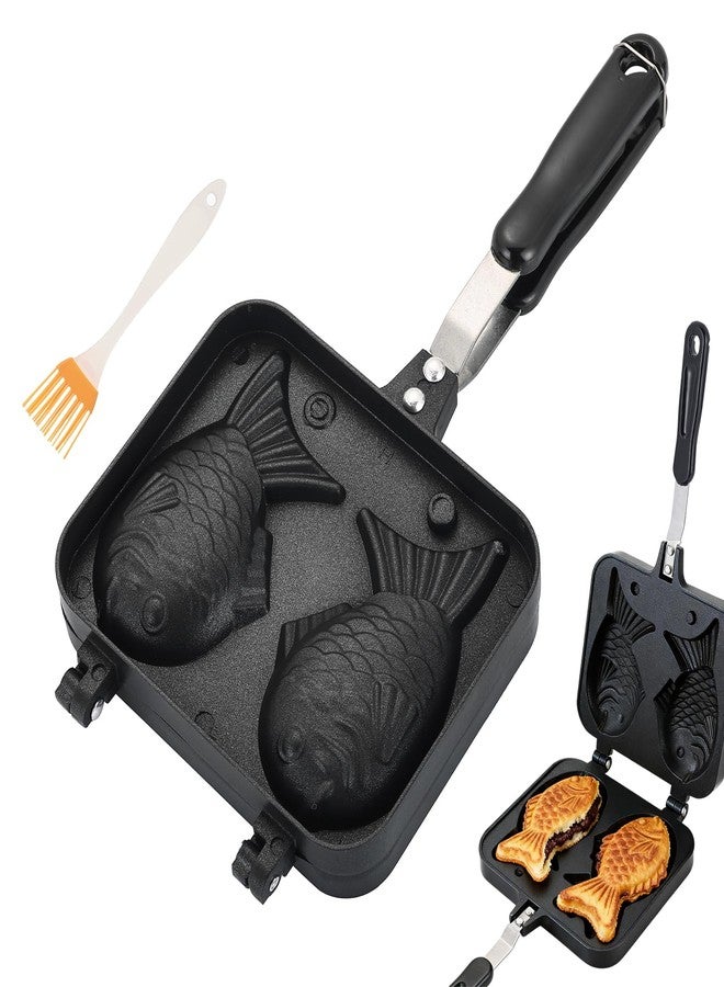 FLKQC Taiyaki Fish Shape Cake Pan, Non-Stick Waffle Cake Maker Double Pan Mold with Long Handle for Home Cooking DIY Dessert, Pancake Baking Double Pan Mold (Taiyaki Fish Shape) - Image 1