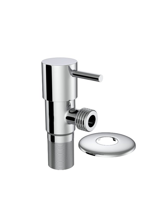 Colro Global Premium Quarter-Turn Brass Angle Valve with Wall Flange - Chrome Finished Water Control Valve for Toilet, Basin, and Geyser, Durable Leak-Proof Stop Cock, Silver - Image 1