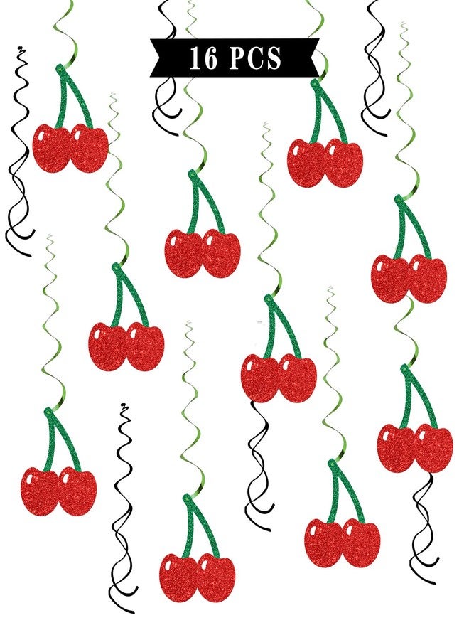 Maicaiffe Fruit Cherry Hanging Swirl Decorations - Glitter 16 Pcs Baby Shower Party Supplies - Girl Cherry Birthday Party - Engagement - Wedding Streamers - Sweet Cherry Party Foil Swirls Ceiling Decorations - Image 1