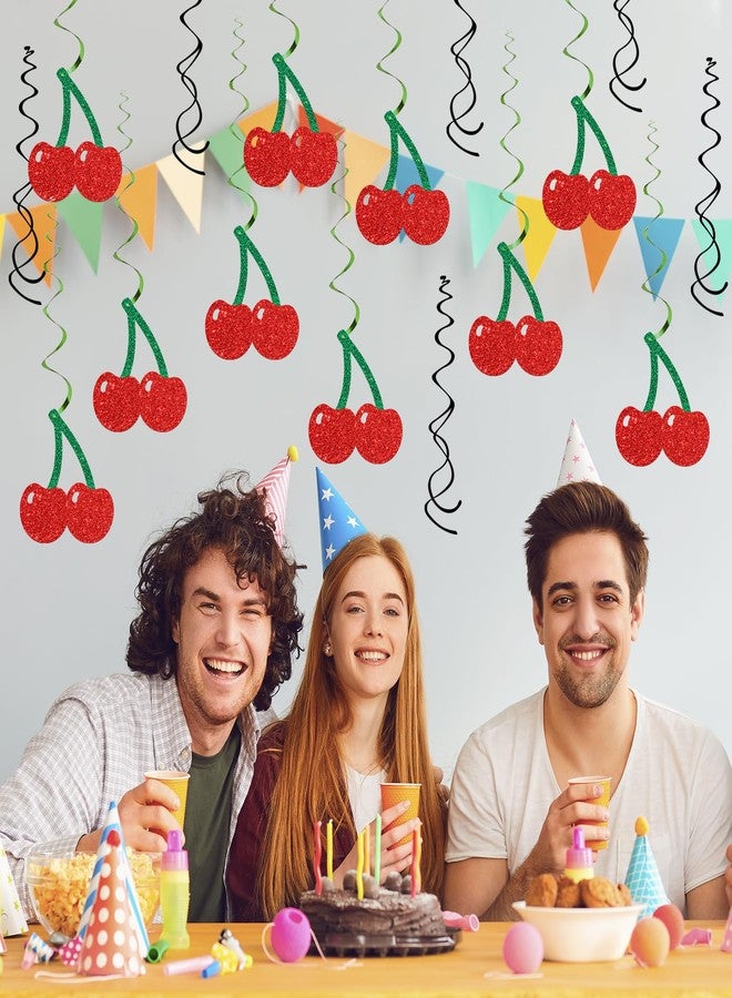 Maicaiffe Fruit Cherry Hanging Swirl Decorations - Glitter 16 Pcs Baby Shower Party Supplies - Girl Cherry Birthday Party - Engagement - Wedding Streamers - Sweet Cherry Party Foil Swirls Ceiling Decorations - Image 5