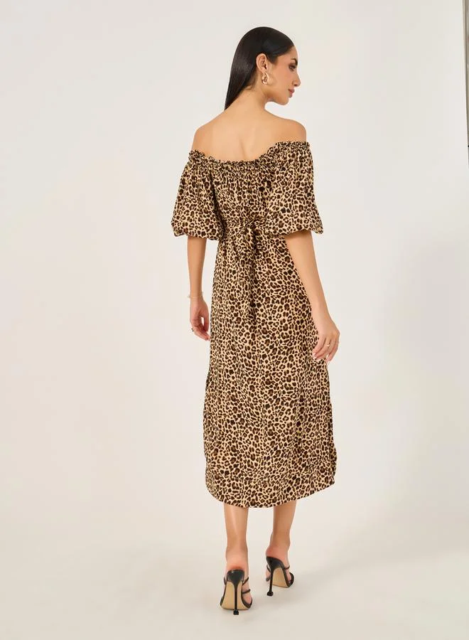 Styli Off-Shoulder Leopard Dress