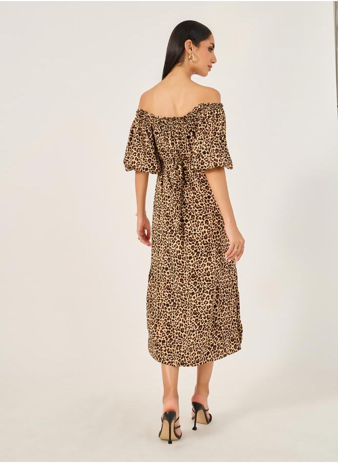 Styli Off-Shoulder Leopard Dress  - Image 5