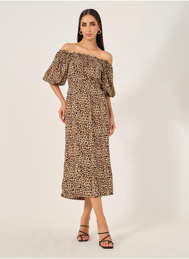 Styli Off-Shoulder Leopard Dress  - Image 1