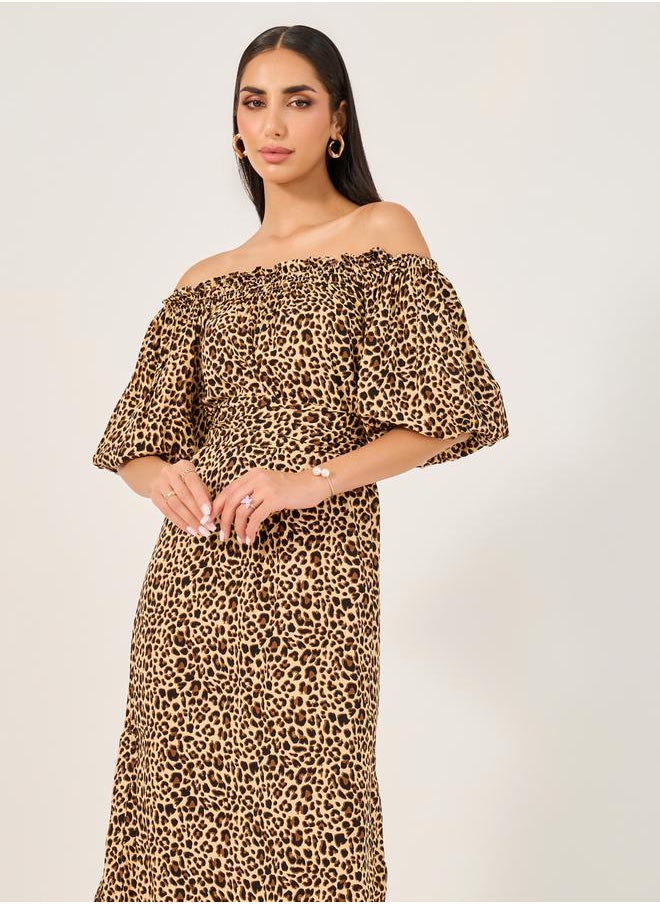 Styli Off-Shoulder Leopard Dress  - Image 2