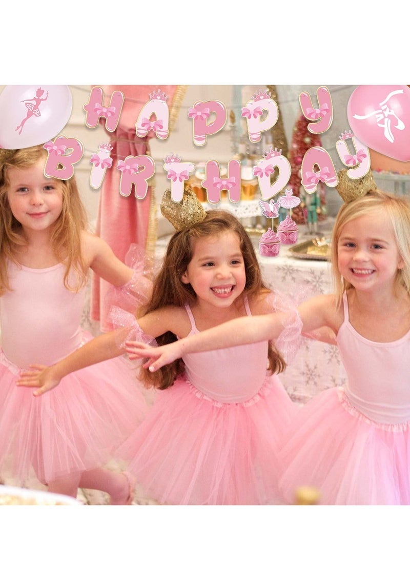 كاست ويف مجموعة زينة عيد ميلاد الباليه ، لوازم الحفلات الوردية ، لوازم حفلات الرقص الفتيات الرقص ، بالونات اللاتكس ، راقصة الباليه خلفية توتو لوازم حفلة عيد ميلاد - Image 2