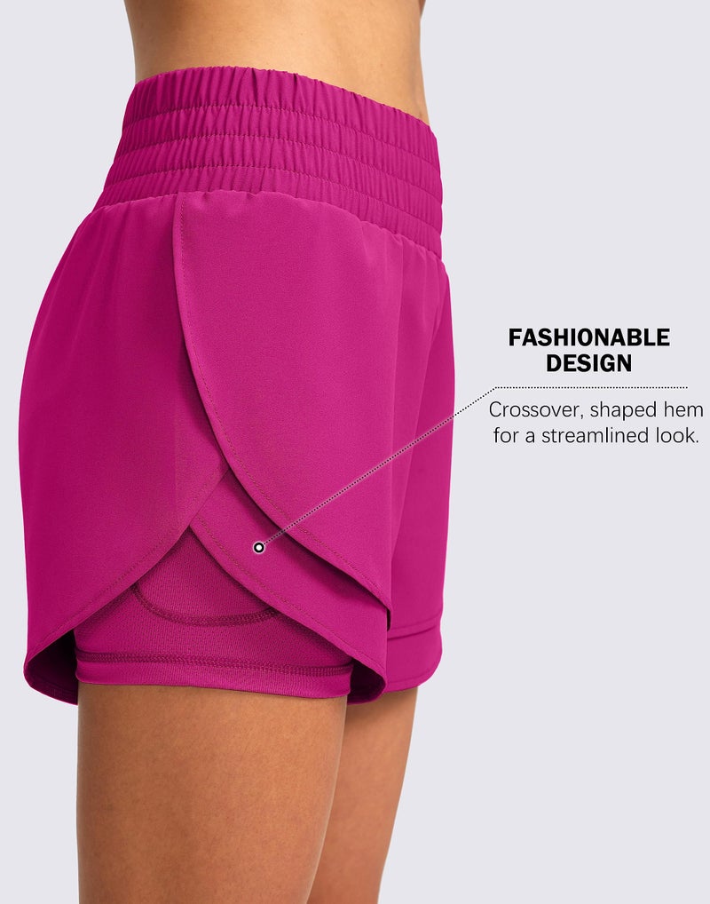 Soothfeel Women's 2 in 1 Running Shorts High Waisted Athletic Shorts Exercise Gym Workout Shorts for Women with Pockets Rose - Image 5