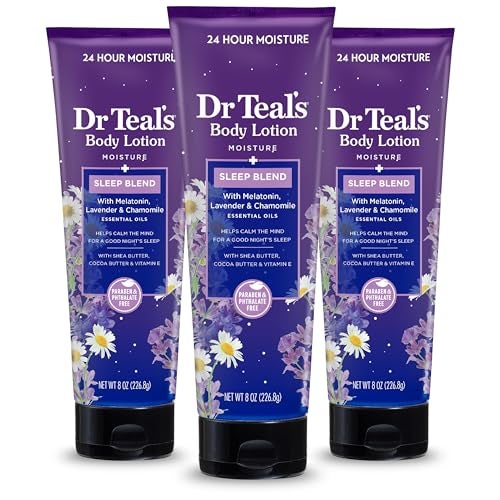 Dr Teal's Dr Teal's Sleep Body Lotion, 24-Hour Moisture, with Melatonin, Lavender & Chamomile Essential Oils, 8 fl oz (Pack of 3)(Packaging May Vary)