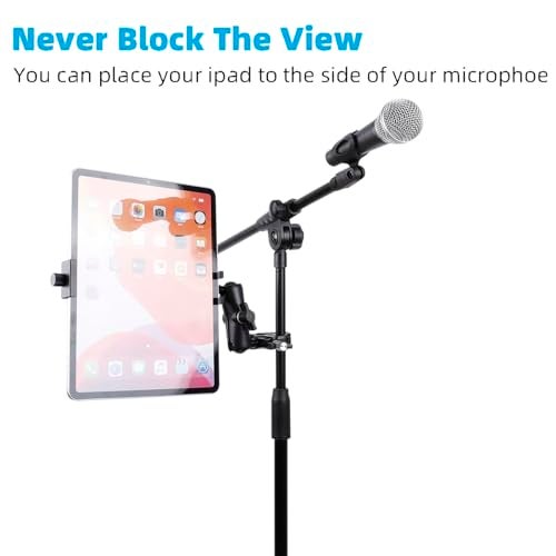 Leenconghui Aluminum Tablet Holder for Mic Stand, Side Mount for All iPad, 360 Rotatable With Super Clamp Compatible for iPad Pro 12.9, Air, Mini, Galaxy Tabs, 4.7-15" Tablets - Image 2