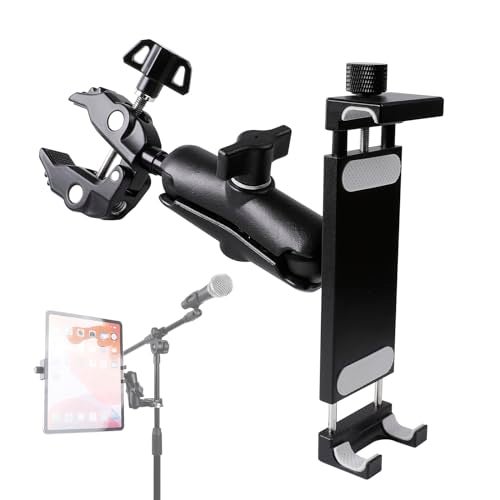 Leenconghui Aluminum Tablet Holder for Mic Stand, Side Mount for All iPad, 360 Rotatable With Super Clamp Compatible for iPad Pro 12.9, Air, Mini, Galaxy Tabs, 4.7-15" Tablets - Image 1