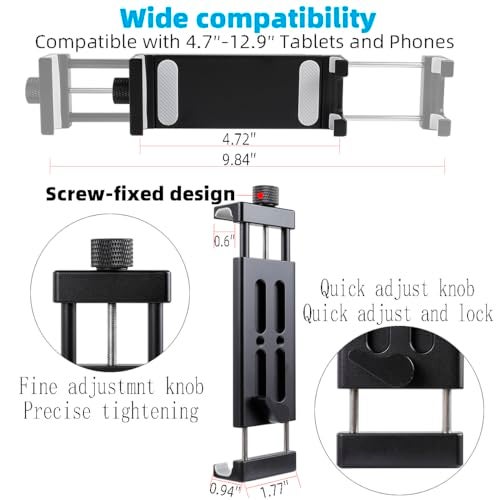 Leenconghui Aluminum Tablet Holder for Mic Stand, Side Mount for All iPad, 360 Rotatable With Super Clamp Compatible for iPad Pro 12.9, Air, Mini, Galaxy Tabs, 4.7-15" Tablets - Image 5