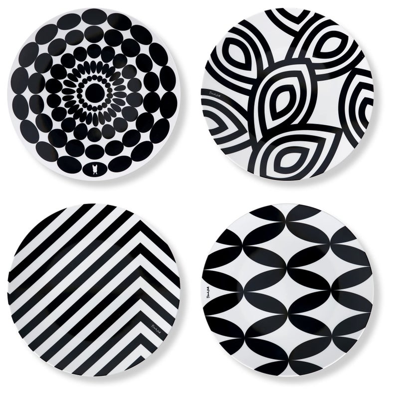 French Bull Assorted Plates - 4 Piece Set - 11 inch Melamine Dinner Plate Set - Melamine Dinnerware for Indoor and Outdoor - Assorted Black and White - Image 1
