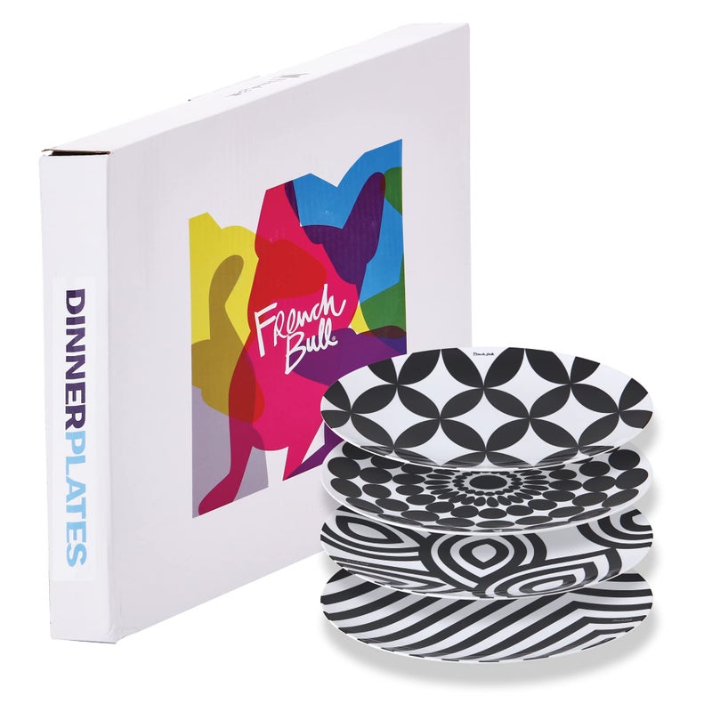 French Bull Assorted Plates - 4 Piece Set - 11 inch Melamine Dinner Plate Set - Melamine Dinnerware for Indoor and Outdoor - Assorted Black and White - Image 4
