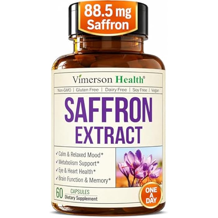 Vimerson Health Pure Saffron Extract 88.5mg for Mood Support and Eye Health – Third Party Tested (Azafran) Saffron Supplements for Women & Men – Vegan + Non-GMO – 60 Capsules – 2 Months Supply - Image 1